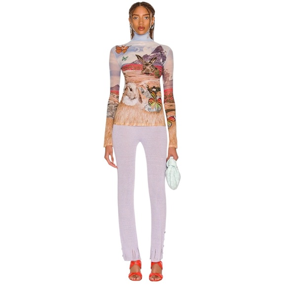 Acne Studios Denise Blue Rabbit Landscape Print Long Sleeve Turtleneck Mesh Top - Picture 12 of 15